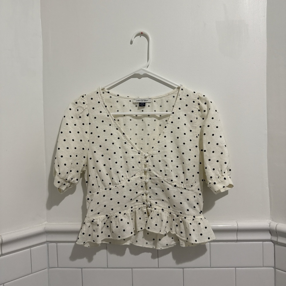 American Eagle Outfitters Cream Polka Dot Blouse